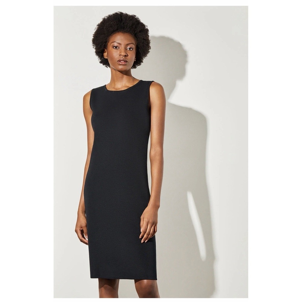 Ming Wang Acrylic Knit Tank Shift Dress Night Black Sz XXS Minimalist LBD
